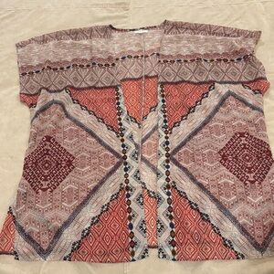 Maurices Red and Cream Geometric Sheer Kimono